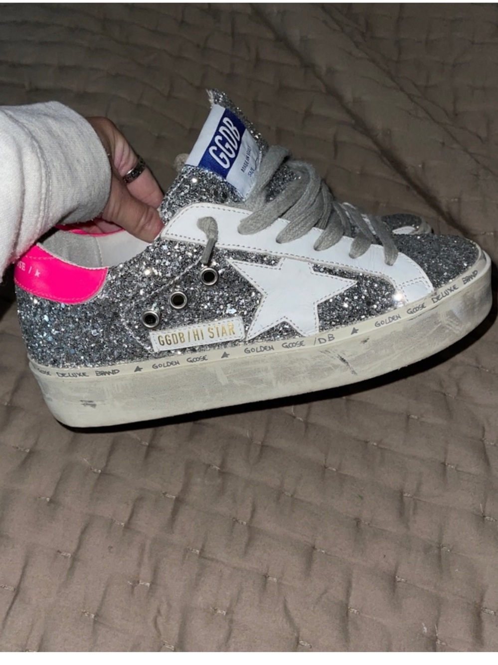 Golden Goose Silver and Pink Glitter Sneakers